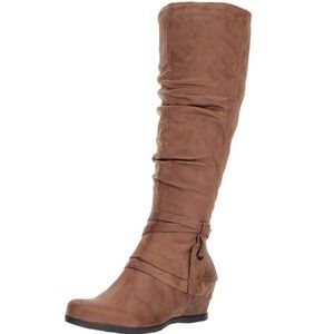 BareTraps women’s brown boots w strap detail wedge